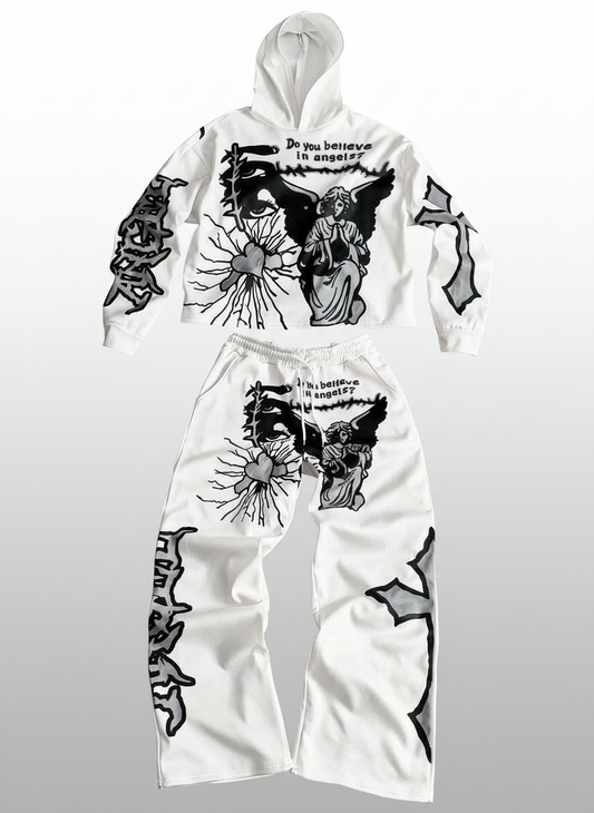 Angel Heart Print Hoodie Pants Set