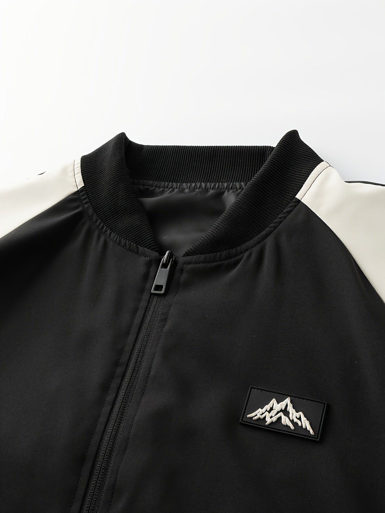 Color Block Jacket with Baseball Collar
