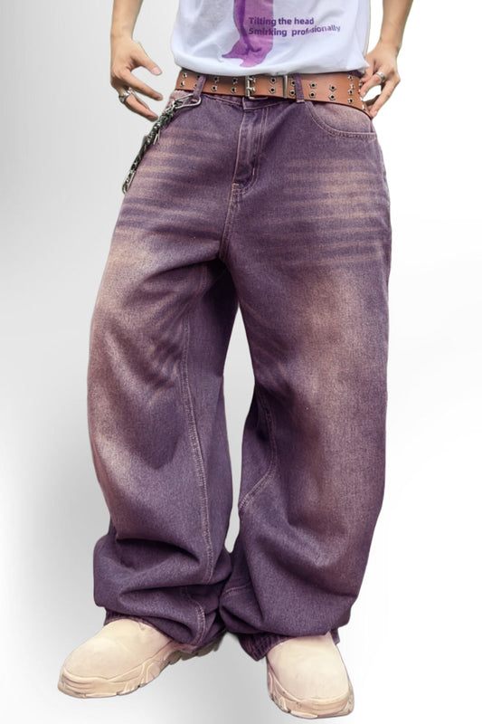 Distressed Color Wash Loose-Fit Denim Jeans