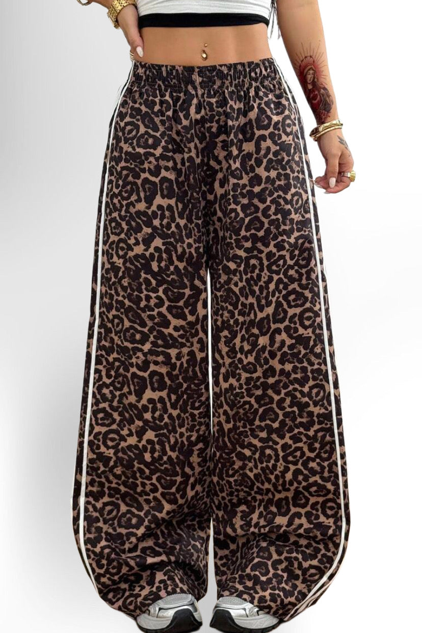 Women's Streetwear Leopard Striped Wide Leg Pants