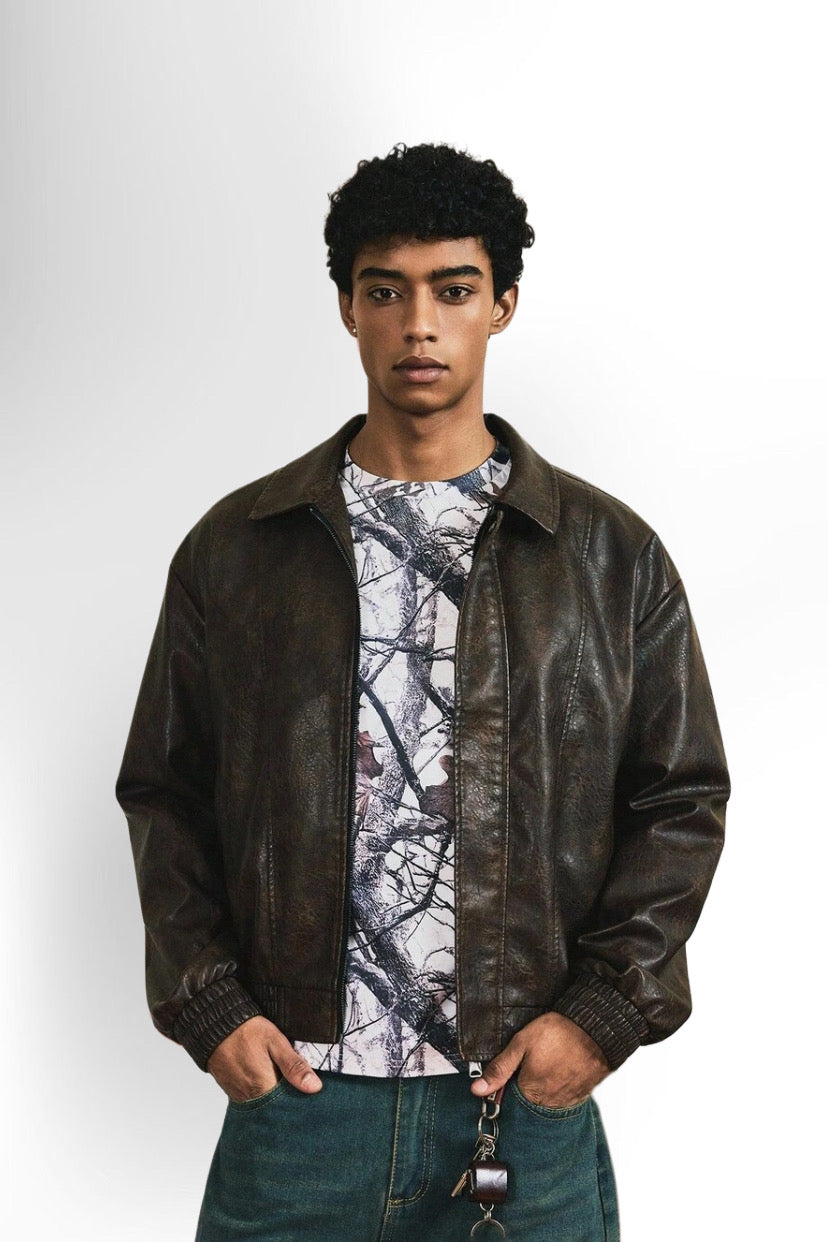 Retro Men's Long Sleeve PU Leather Casual Jacket