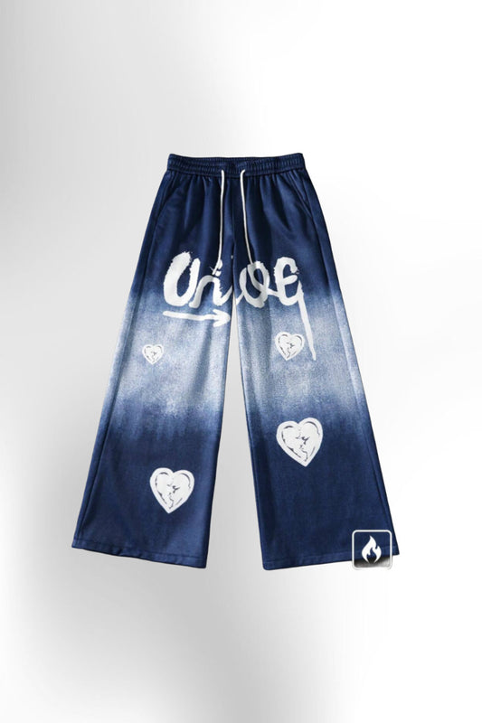 Men's Denim Effect Ombre Heart Letter Print Sweatpants