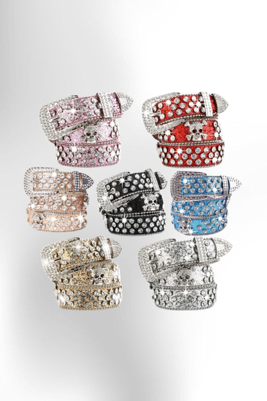 Skull & Star Rhinestone Punk Rock Belt