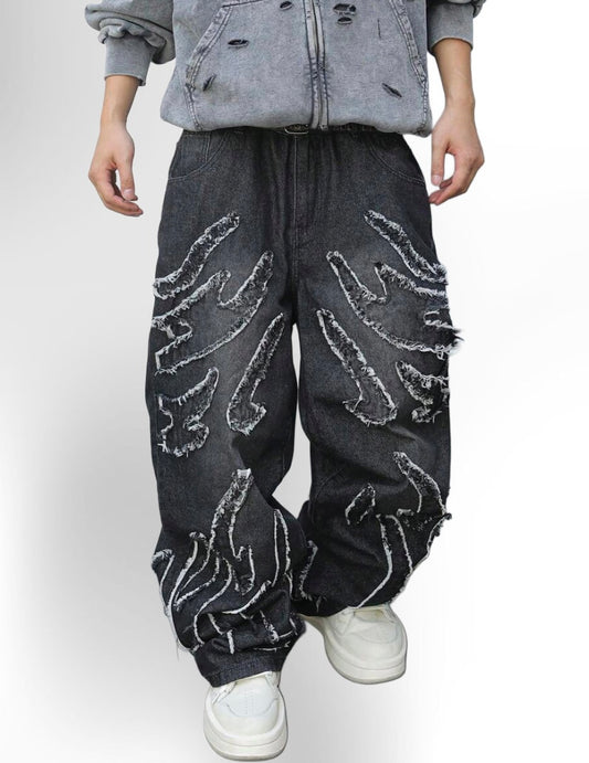 Men's Patchwork Wide Leg Loose Casual Jeans