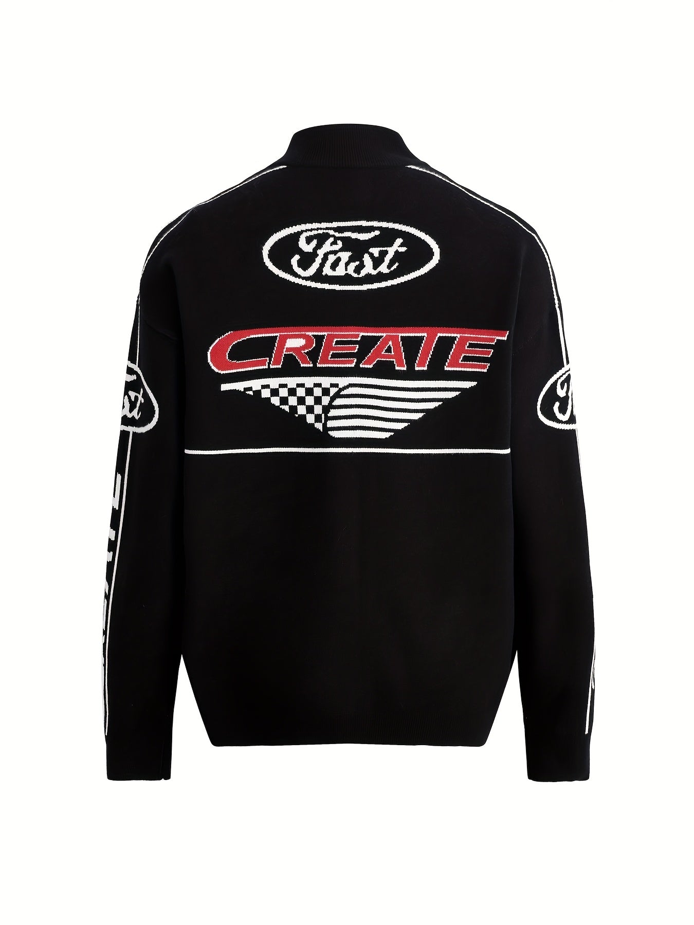 Men's Heavyweight Full-Zip Letter Graphic Sweater Jacket