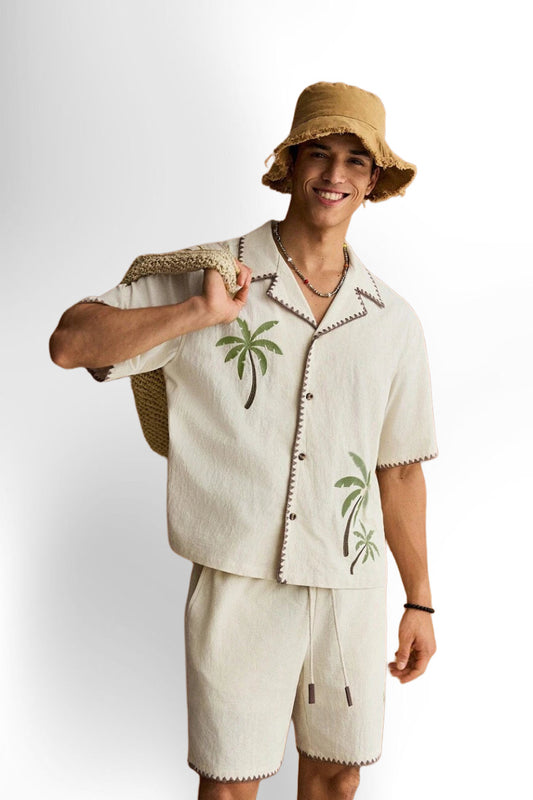 2pcs Men Casual Loose Fit Short Sleeve Shirt And Shorts Set