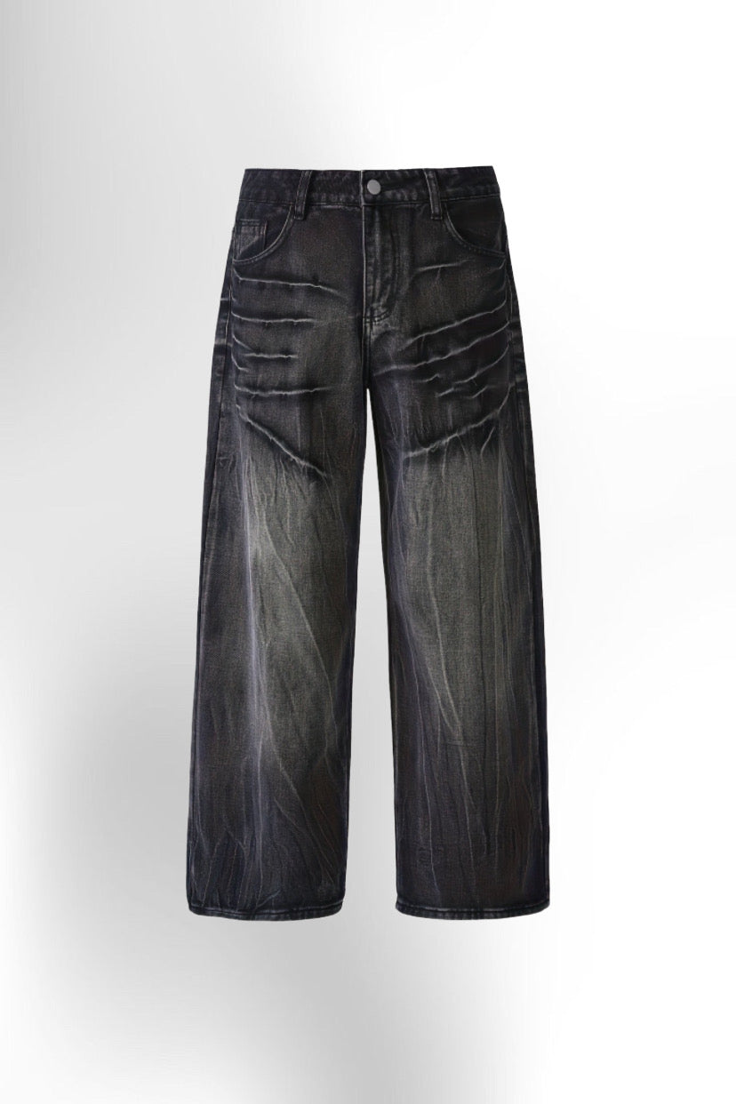 Men's Loose Fit Wide Leg Distressed Jeans