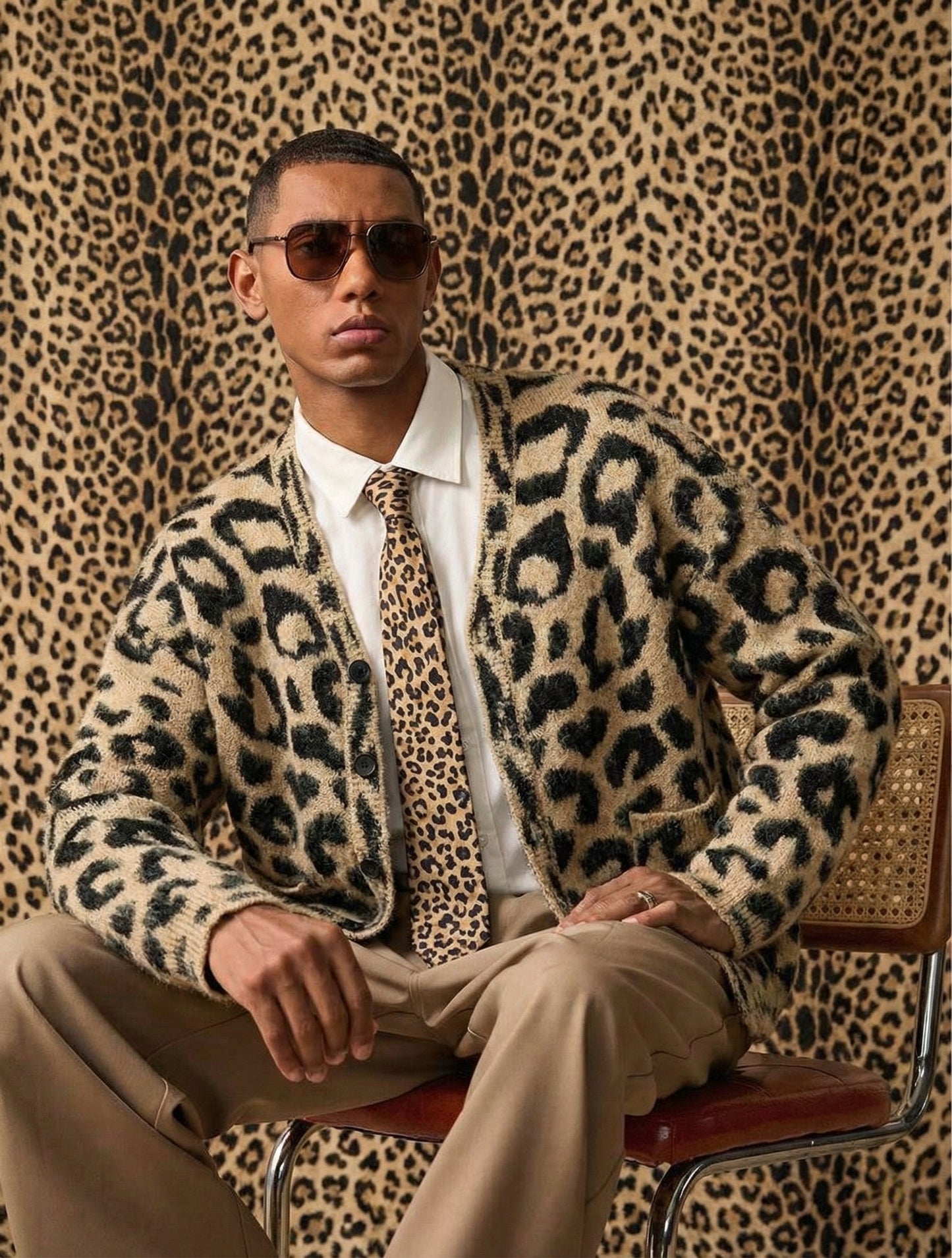 Men's Leopard Print Knit Cardigan