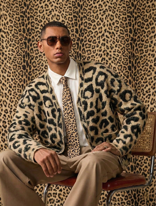 Men's Leopard Print Knit Cardigan
