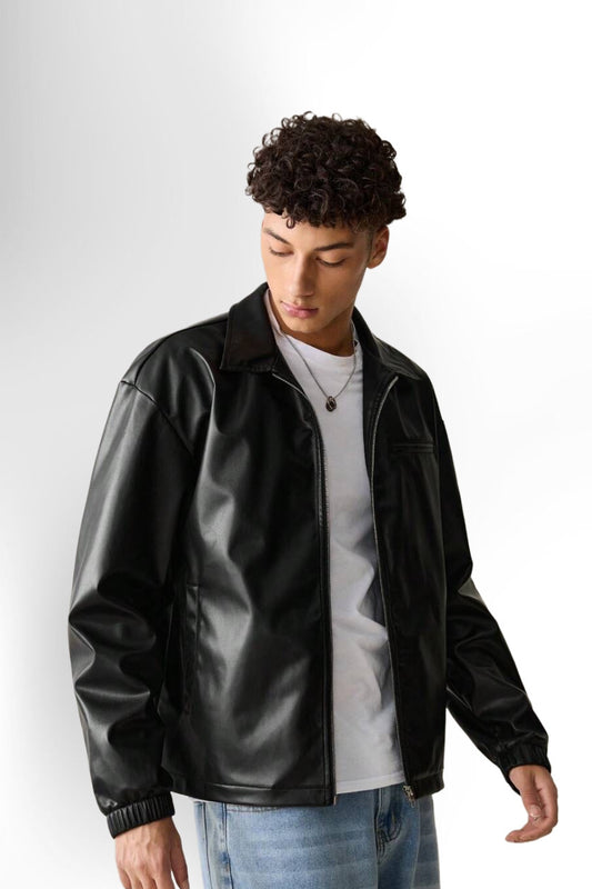Men's Casual PU Leather Fitted Long Sleeve Men Jacket