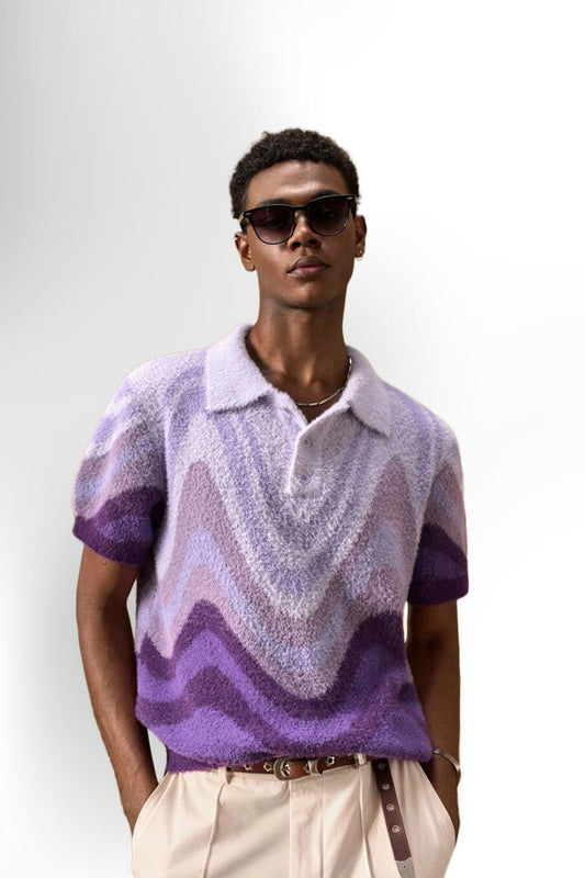 Men's Casual Loose Knit Short Sleeve Oversized Drop Shoulder Polo Sweater