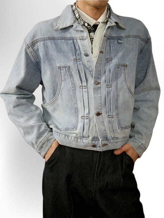 Men's Casual Light Blue Washed Loose Vintage Denim Jacket