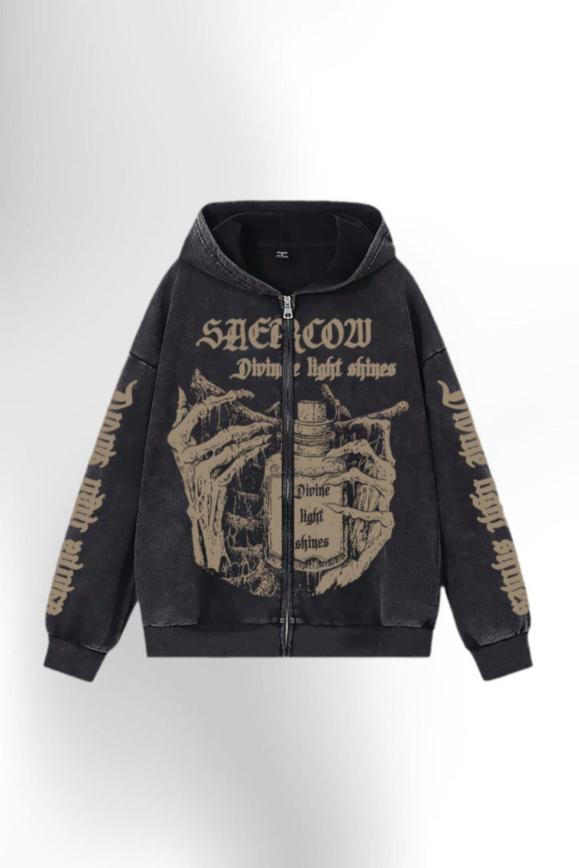 Zip-Up Hoodie with Skull Print