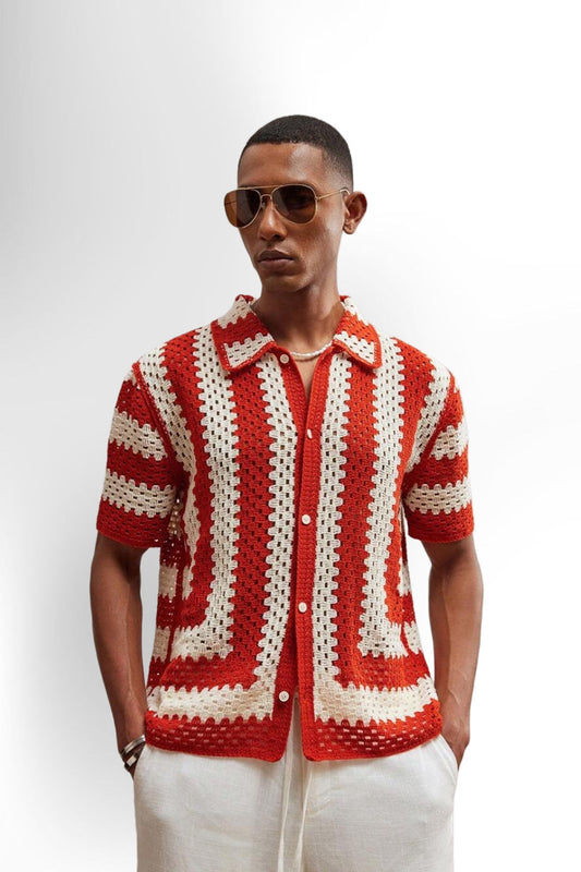 Men's Knitted Fitted  Short Sleeve Casual Cardigan Fall Sweater