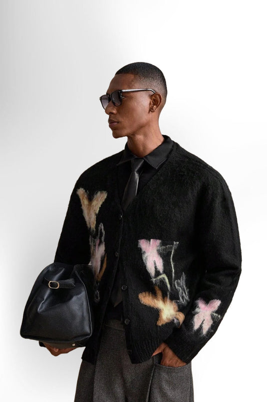 Business Casual Men's Casual Butterfly Jacquard Drop Shoulder Long Sleeve Knitted Cardigan