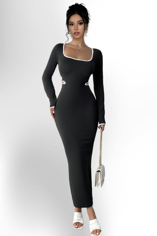 Elegant Women'S Long-Sleeve Dress with a Round Neck