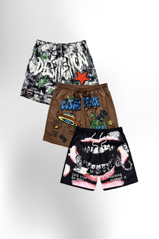Men's Three-Piece Set Printed Beach Shorts