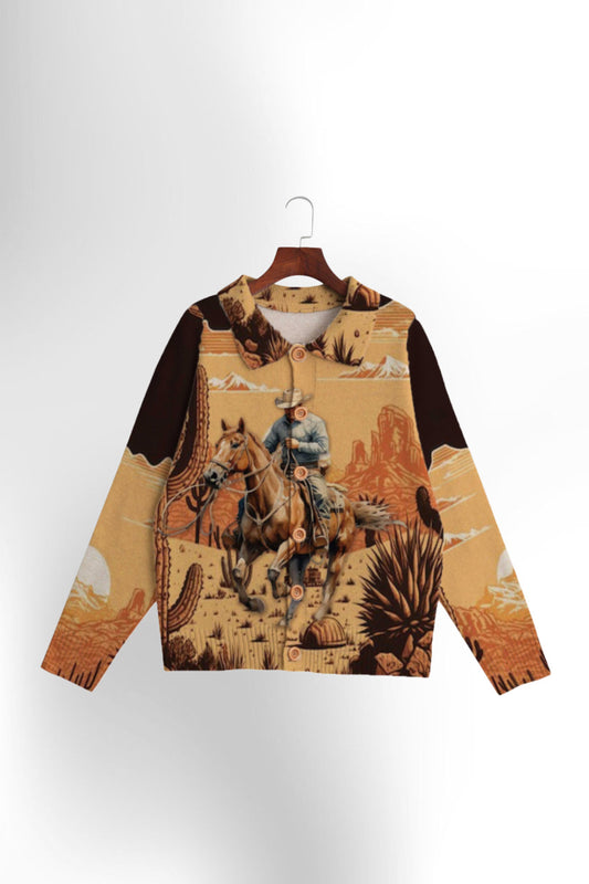 Men'S Vintage Cowboy Print Cardigan