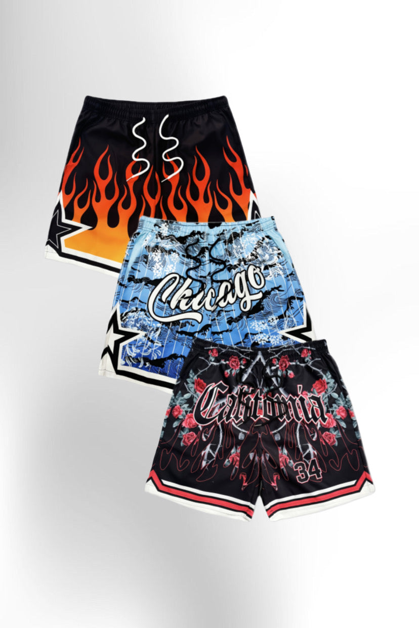 Men's Three-Piece Set Printed Beach Shorts