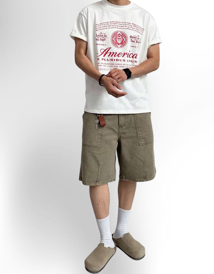 Men's Summer Solid Khaki Denim Shorts Jorts