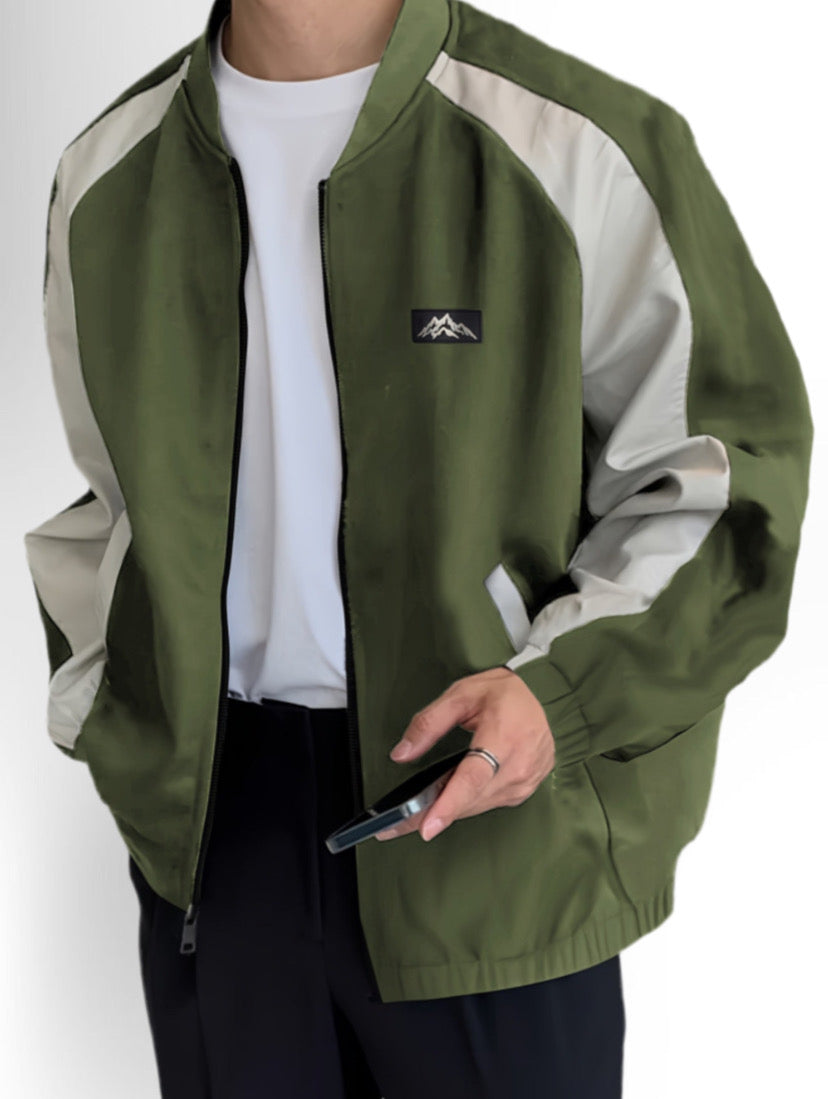 Color Block Jacket with Baseball Collar