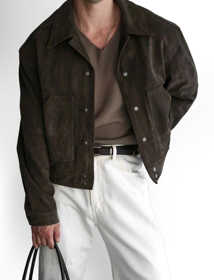 Maillard Vintage Brown Lightweight Utility Jacket For Men