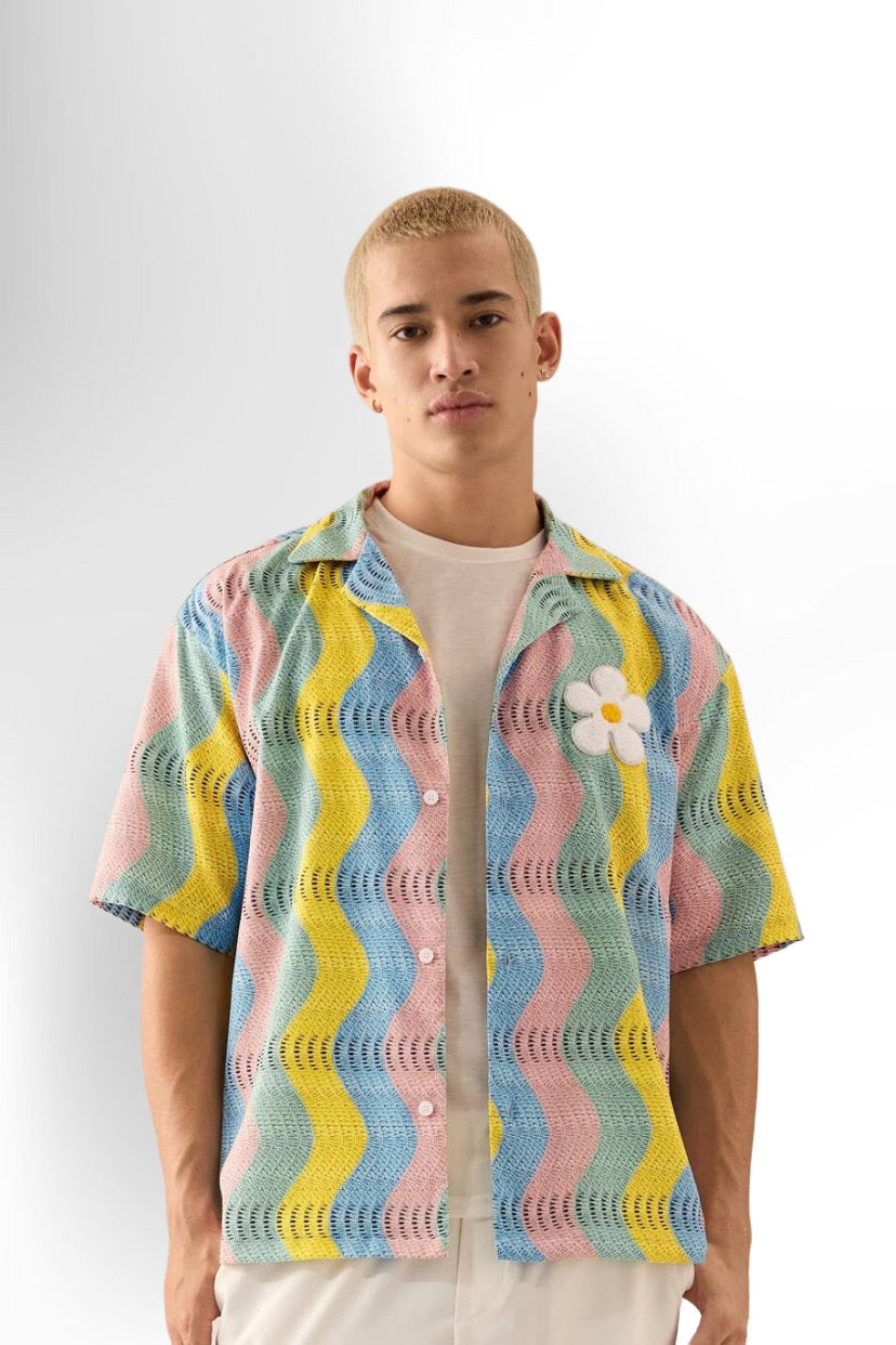 Men's Casual Loose Woven Short Sleeve Shirt