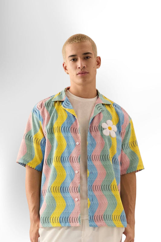 Men's Casual Loose Woven Short Sleeve Shirt