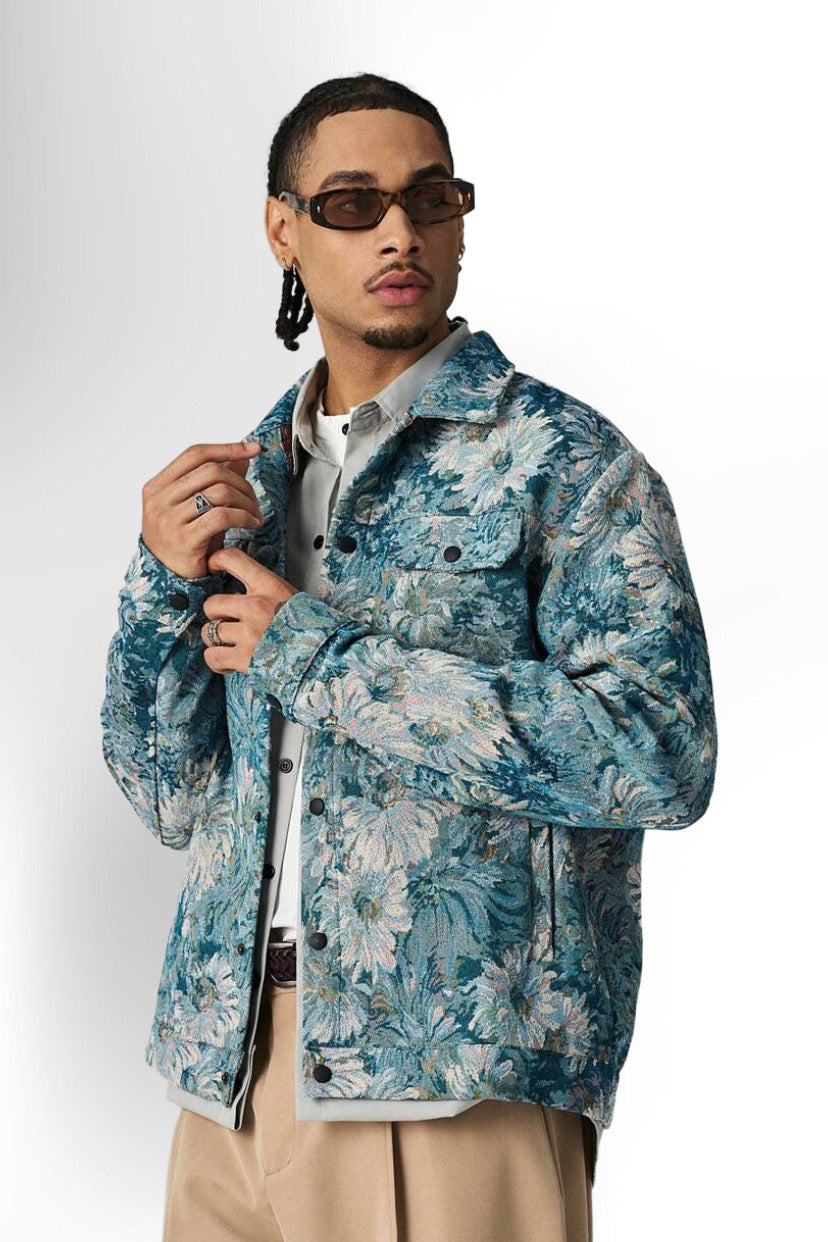 Men's Long Sleeve Floral Jacquard Casual Dress Jacket