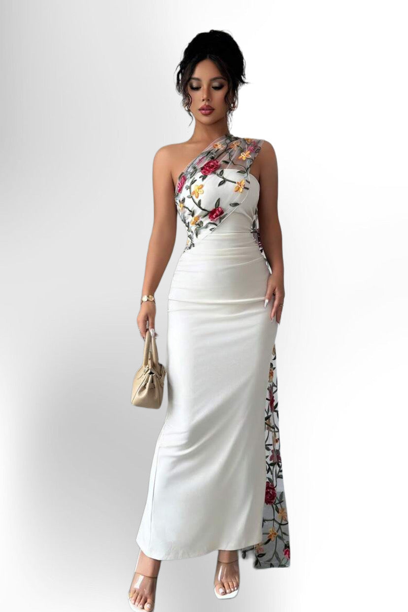 Women's Fashion Backless Embroidered Slim Fit Dress With Slit