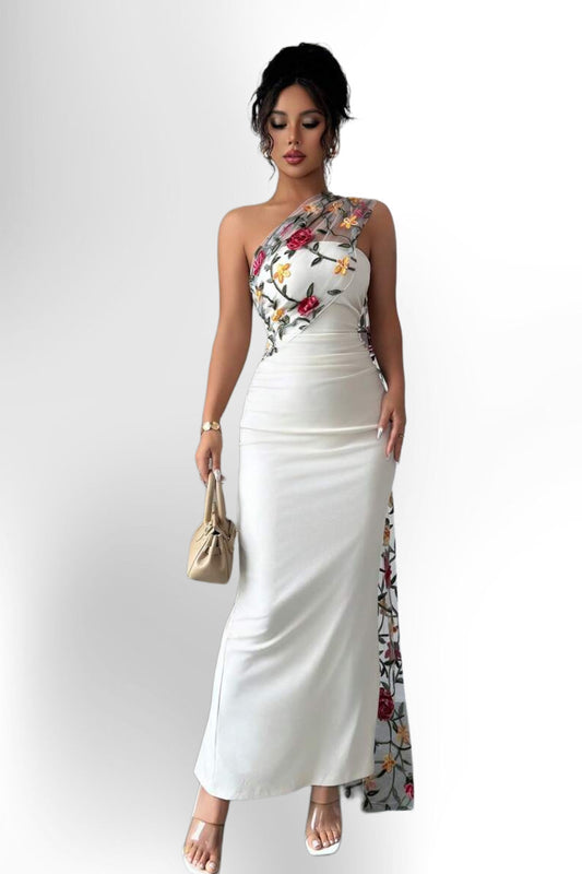 Women's Fashion Backless Embroidered Slim Fit Dress With Slit