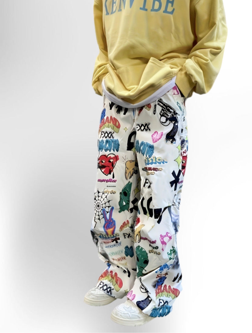 Graphic Polyester Wide-Leg Pants