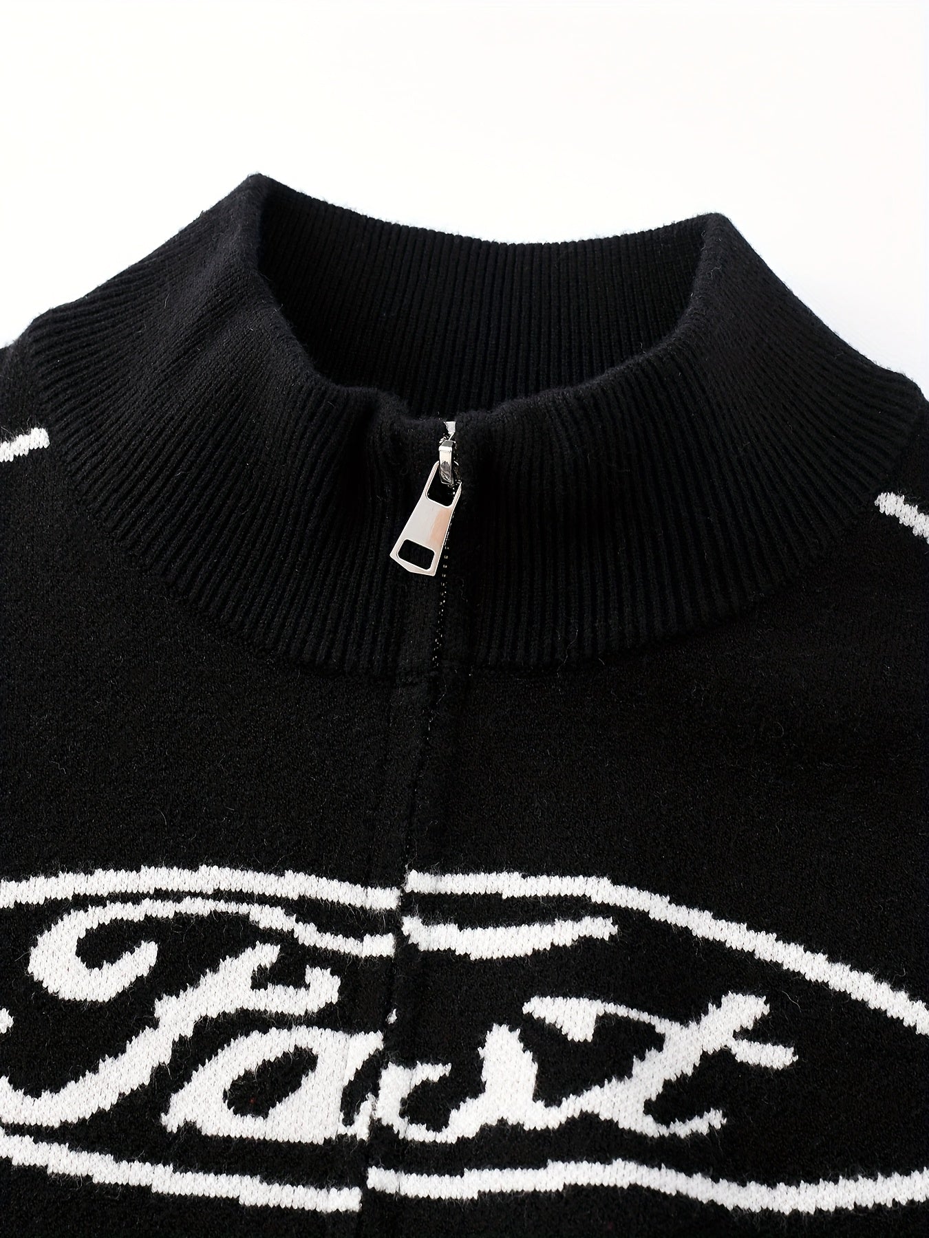 Men's Heavyweight Full-Zip Letter Graphic Sweater Jacket