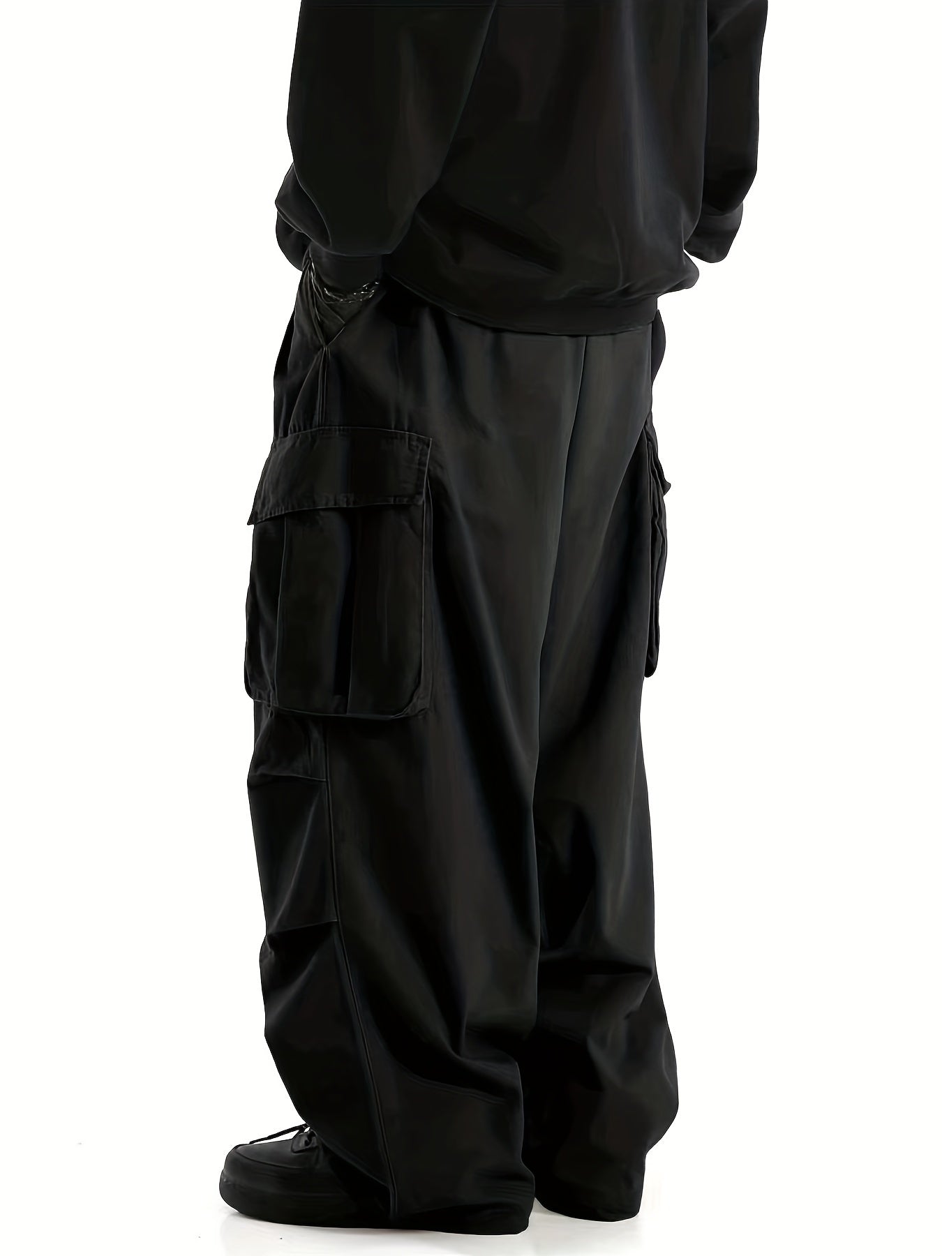 Solid Multi Flap Pockets Men's Straight Leg Cargo Pants
