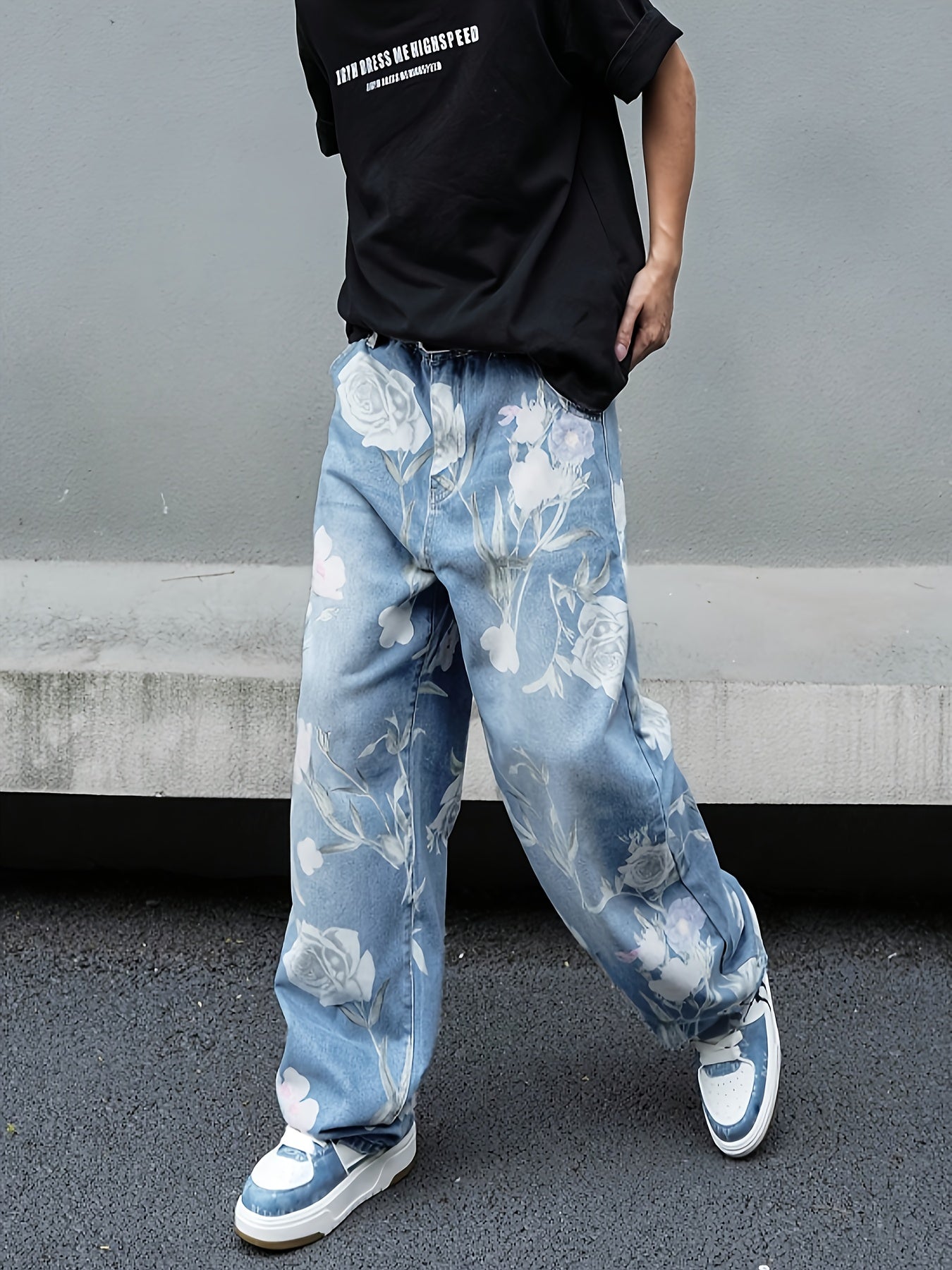 Men's Vintage Floral Print Loose Fit Straight
