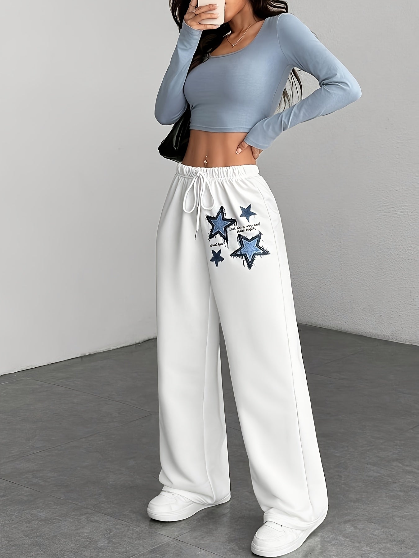 Women's White Star Print Casual Pants
