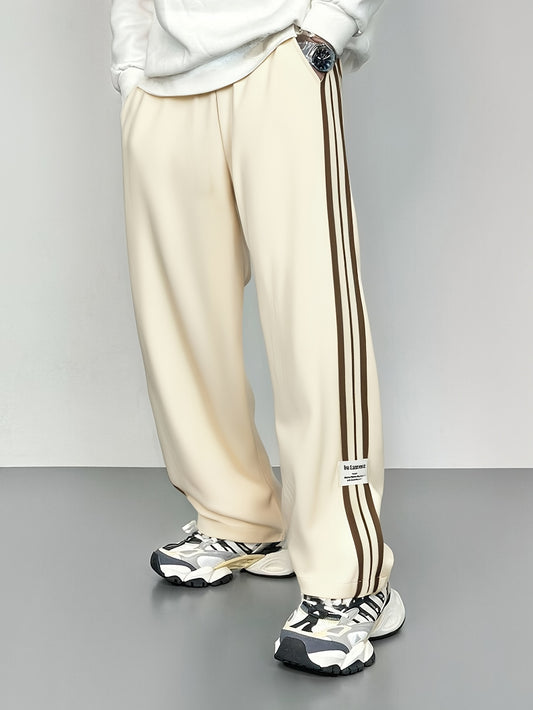 Men's  White Striped Athletic Jogger Pants