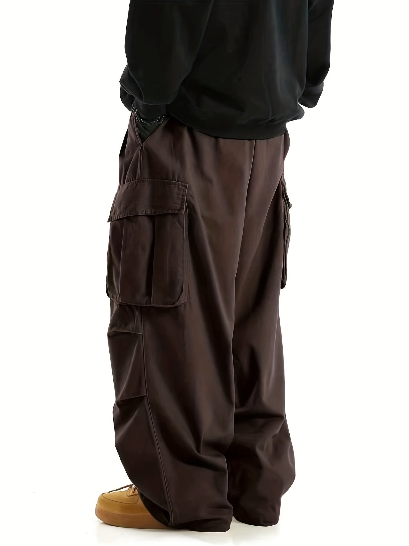 Solid Multi Flap Pockets Men's Straight Leg Cargo Pants