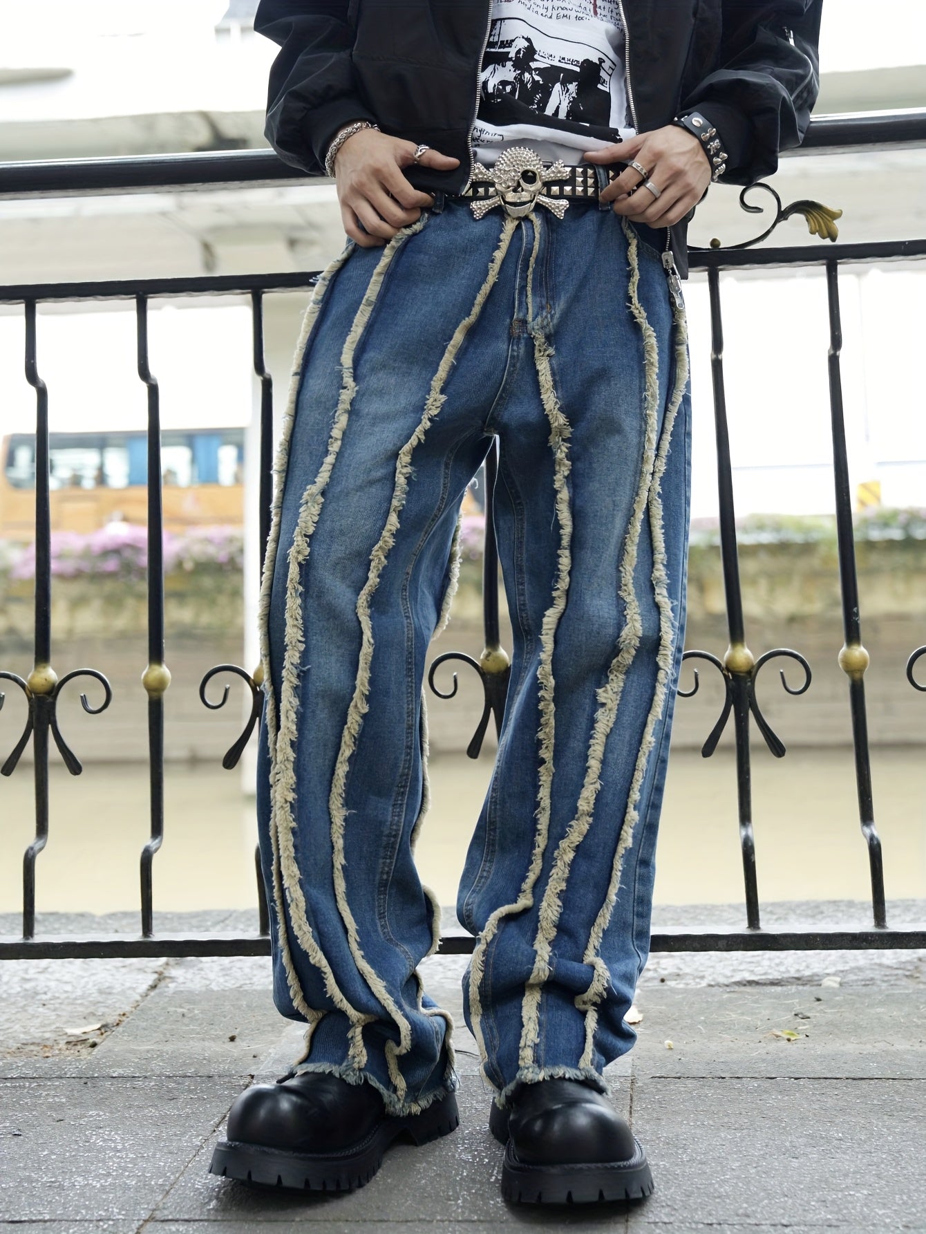 Men's Street Style Raw Hem Loose-Fit Jeans