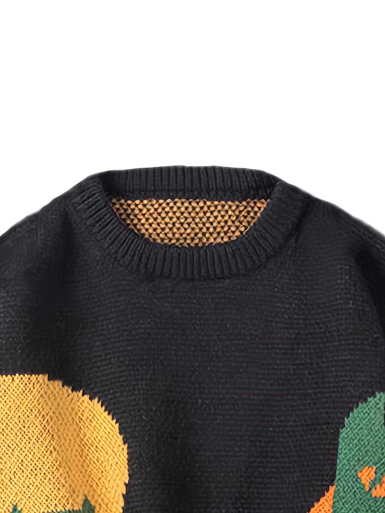Casual Cat Pattern Knitted Crew Neck Sweater