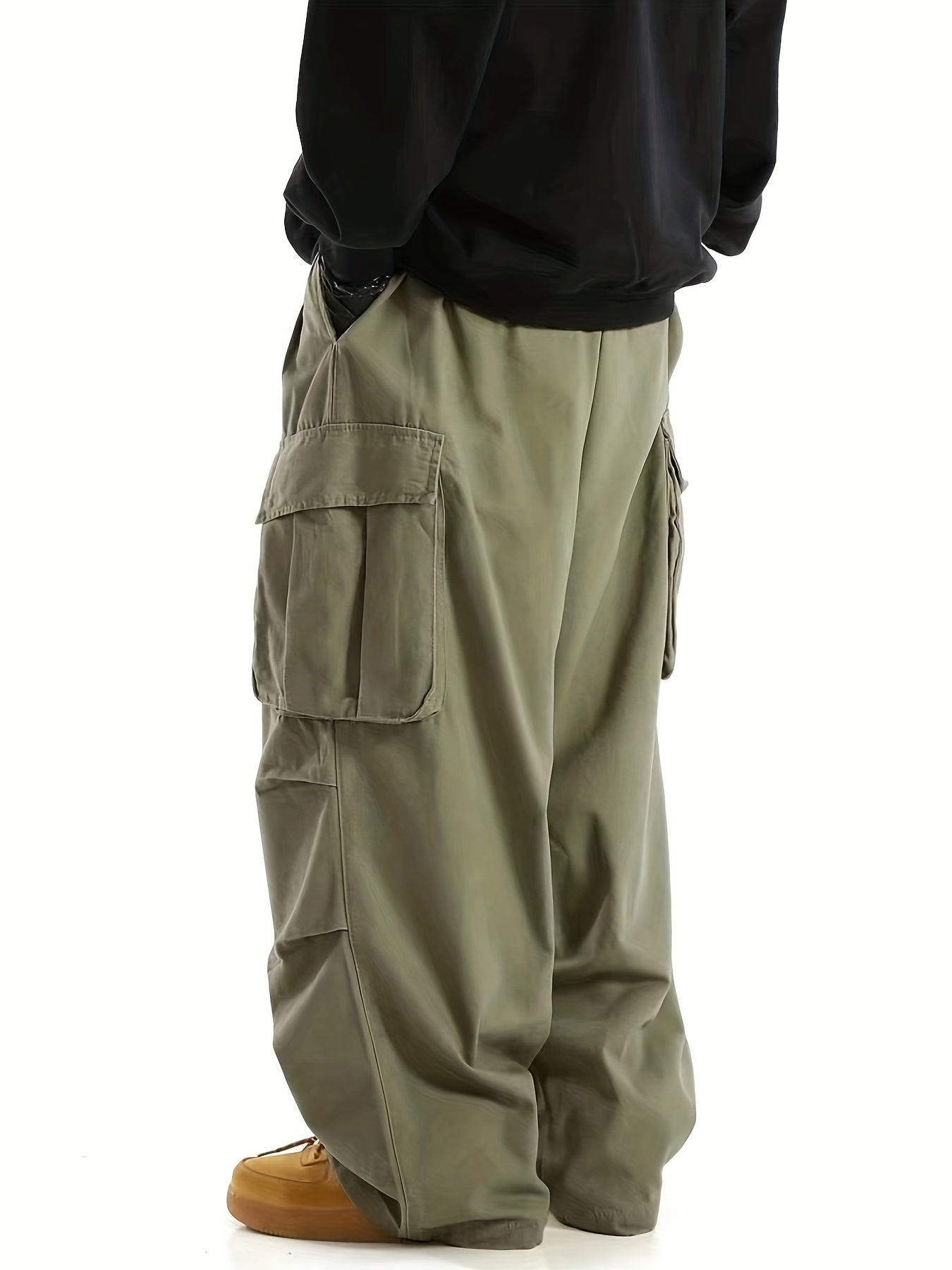 Solid Multi Flap Pockets Men's Straight Leg Cargo Pants