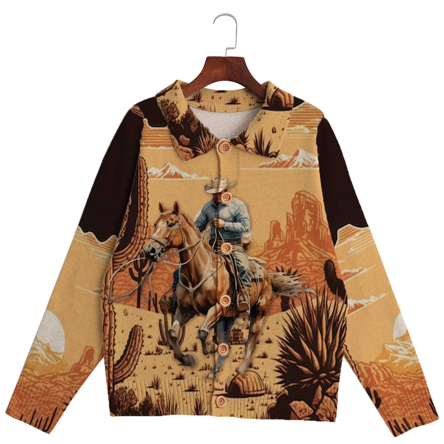 Men'S Vintage Cowboy Print Cardigan