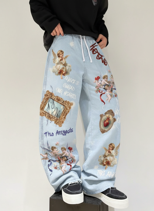 Angel Flame Print Straight Leg Sweatpants