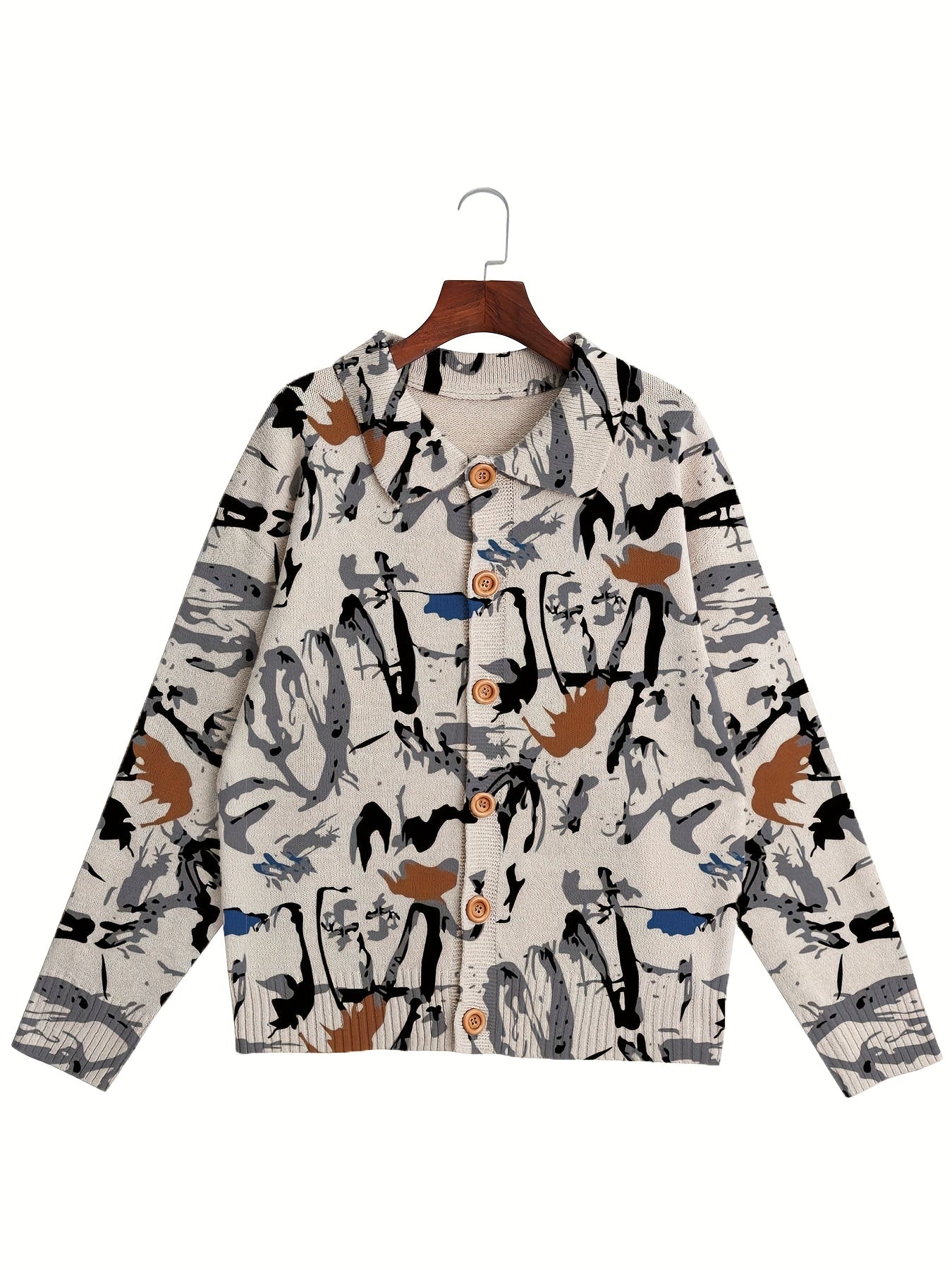 Men's Printed  Knit Sweater Cardigan