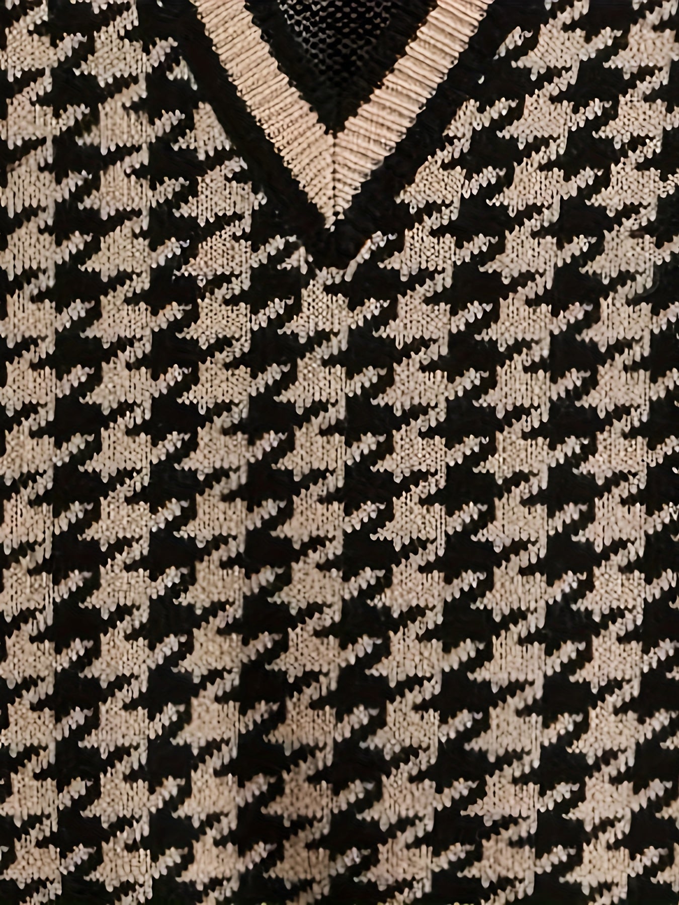 Houndstooth Print V Neck Sweater Vest