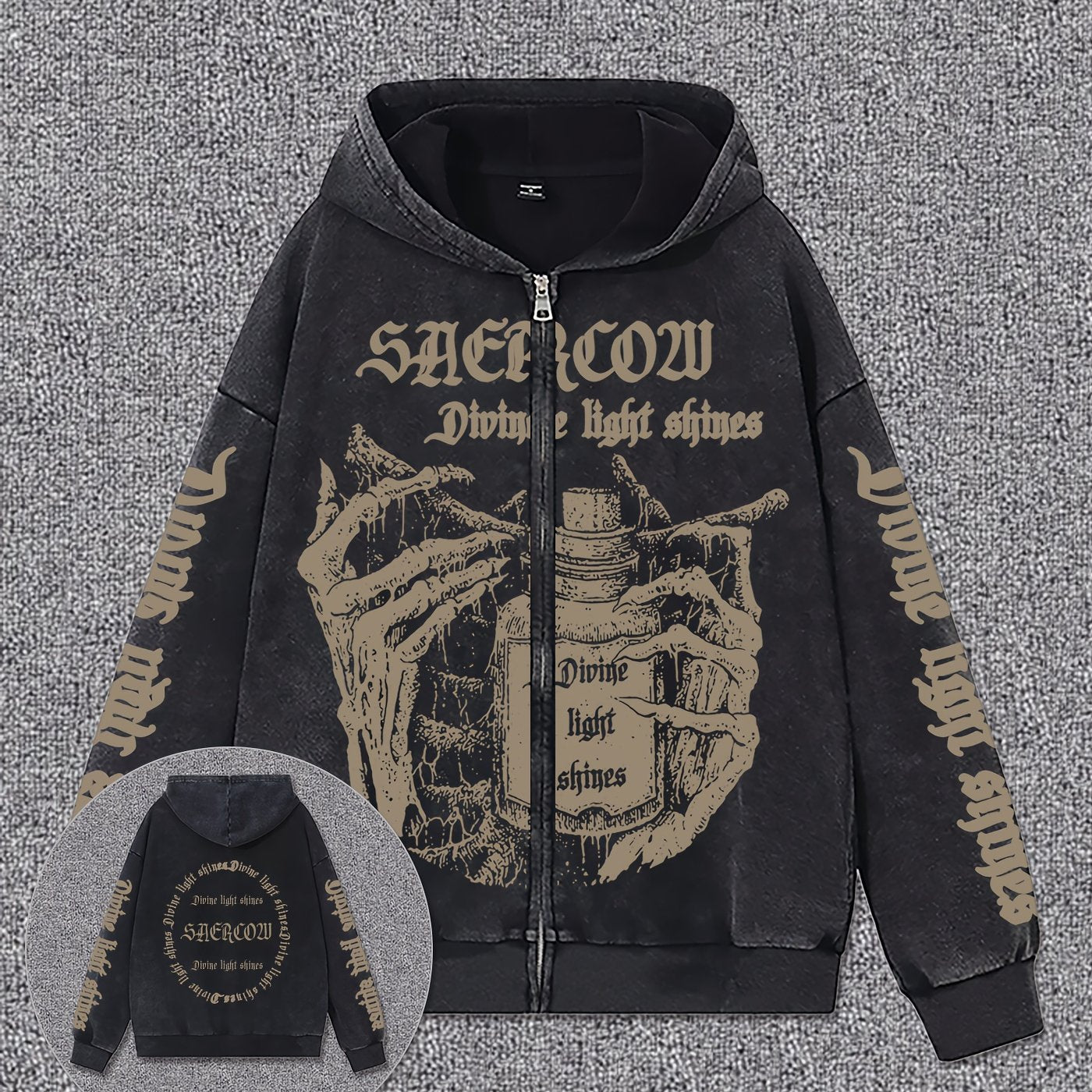 Zip-Up Hoodie with Skull Print