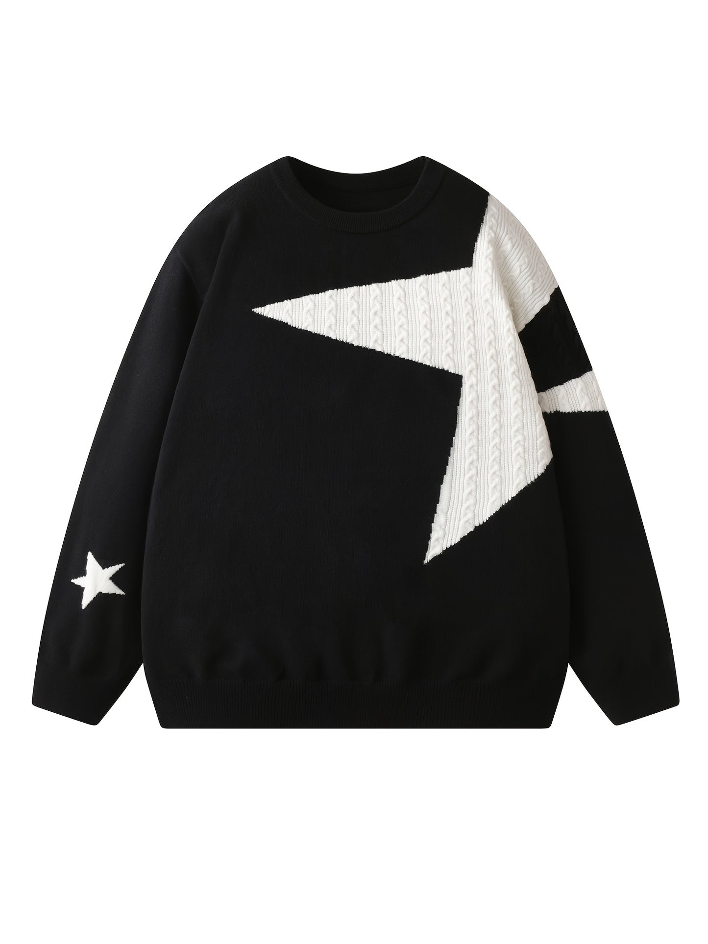 Men's Black & White Contrast Crew Neck Sweater