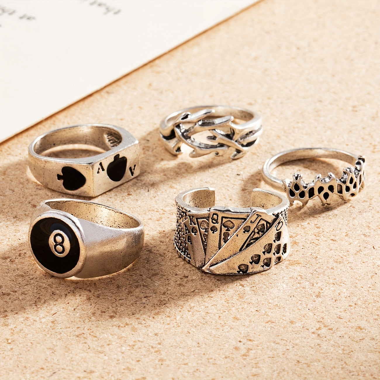 Set Of 5 Silvery Vintage Ring Sets