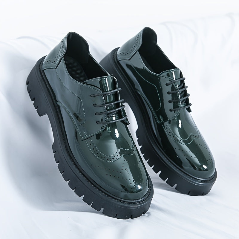 Men's Stylish Black & Green Wingtip Oxford Shoes