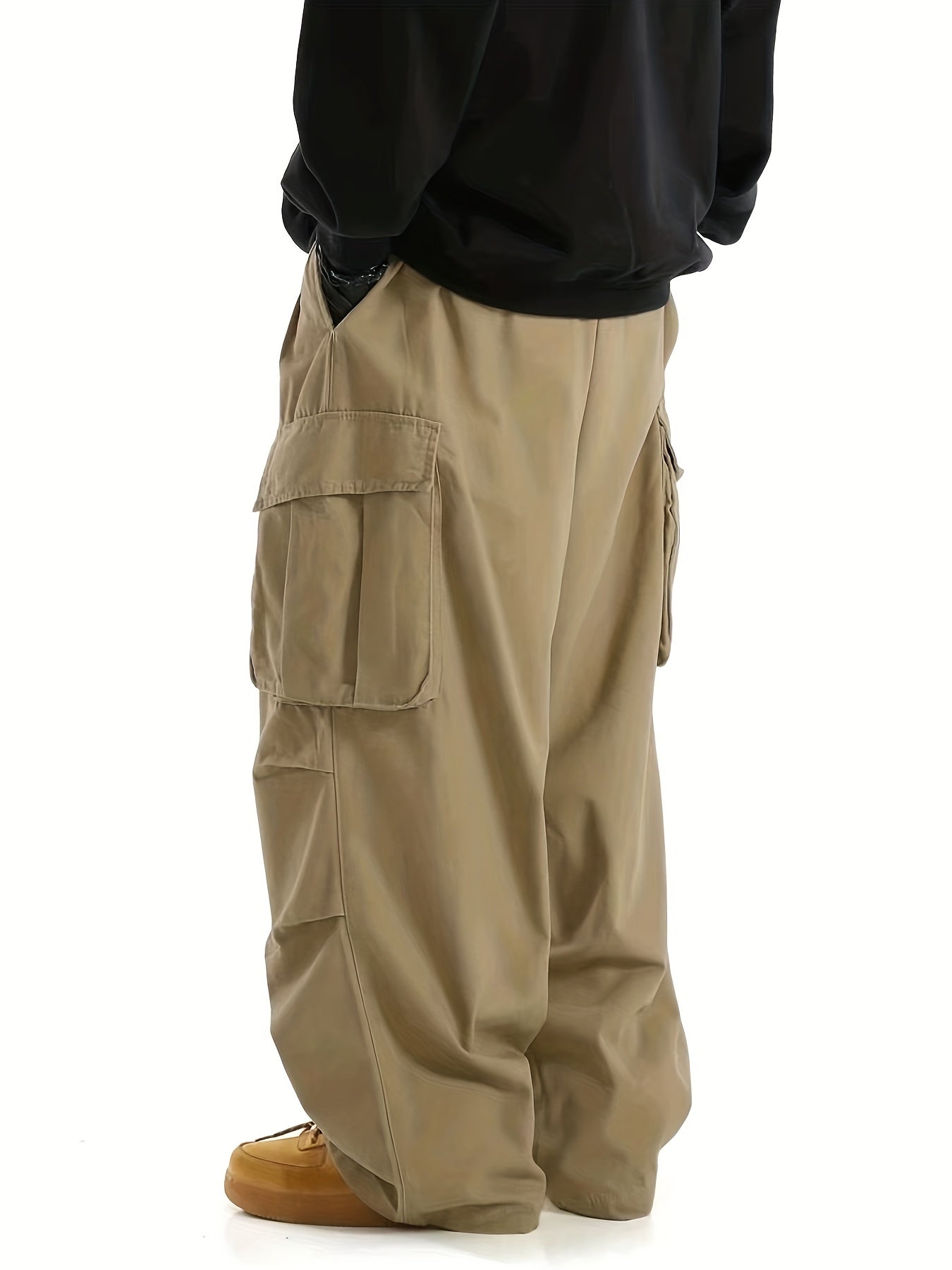 Solid Multi Flap Pockets Men's Straight Leg Cargo Pants